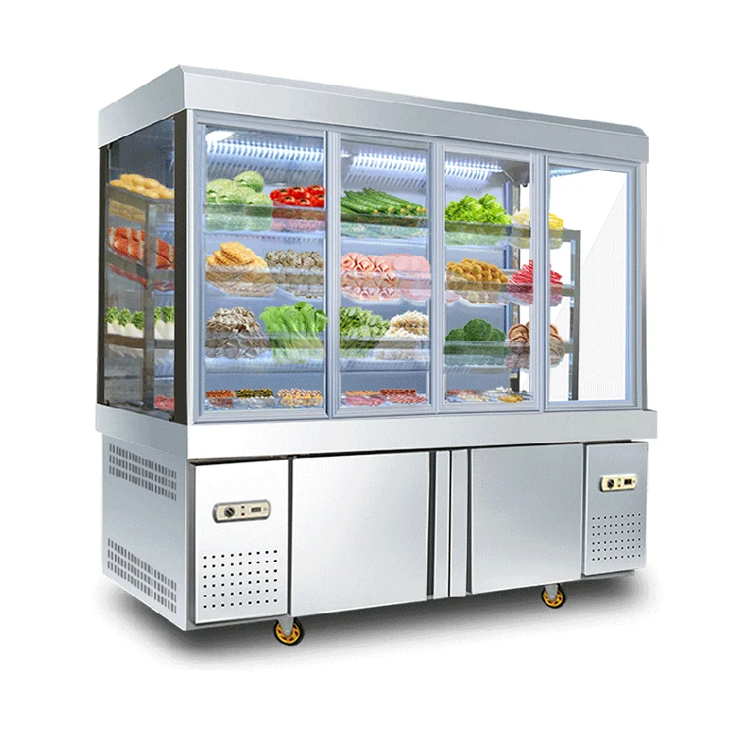Malatangディスプレイキャビネット、市販のガラス冷蔵庫、新鮮な保管キャビネット、垂直冷蔵庫、収納と注文cabi