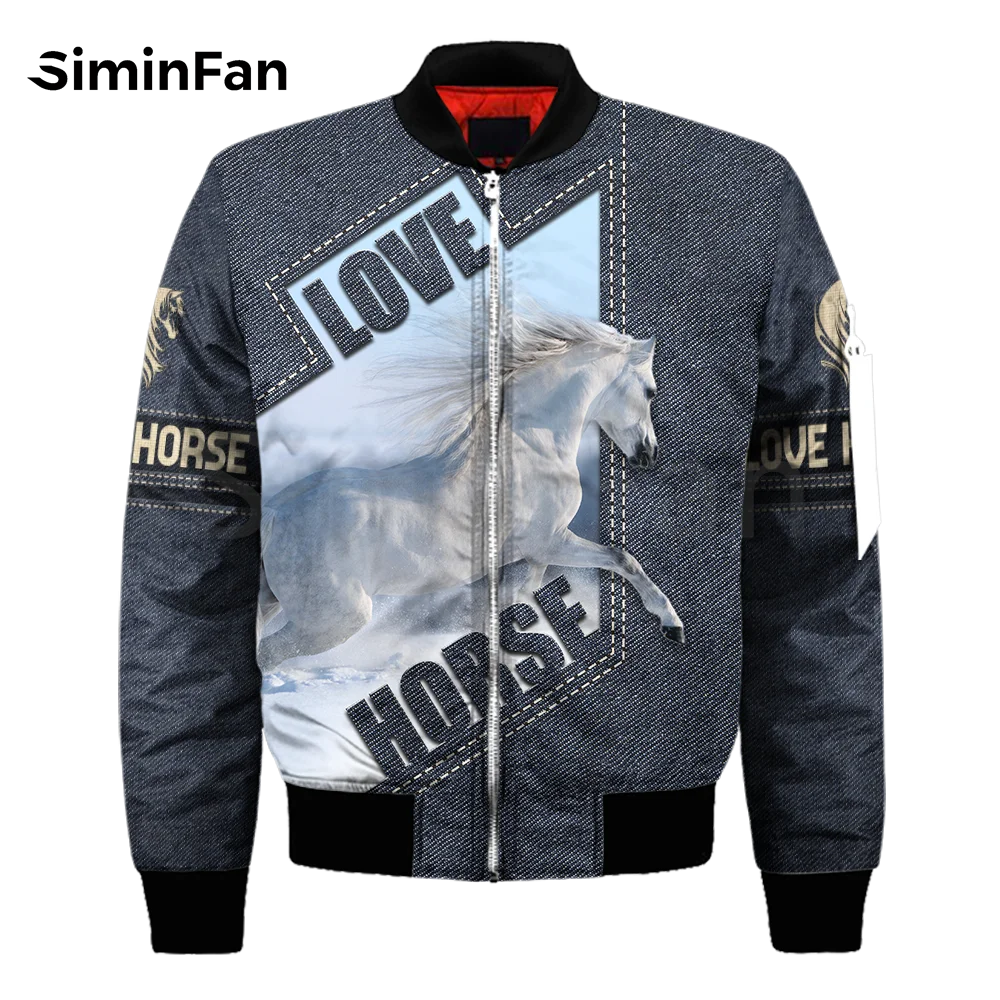 Mens Casual Bomber Jackets Love Horses 3D Printed Unisex Punk Flight Jacket Harajuku Women HipHop Streetwear Winter Thick Coats