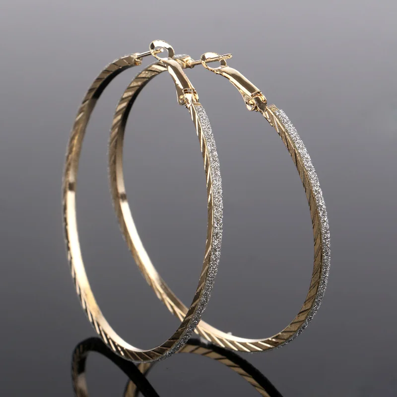 BLIJERY Vintage Frosted Sequin Big Hoop Earrings for Women Gold/Silver Color Steampunk Earring Girls Night Party Jewelry