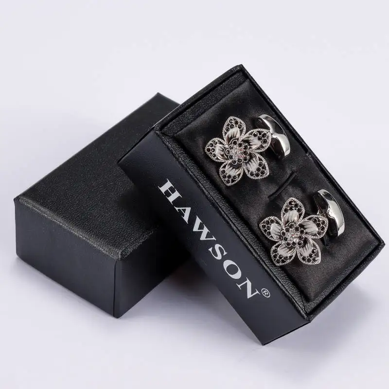 HAWSON Flowers Cufflinks with Crystal Shirt Cufflinks for Mens, Wedding Business French Shirt Cufflinks with HAWSON\'s LOGO