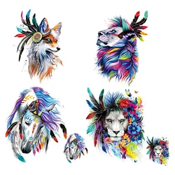 NEW Animal Feather Patches Iron On Stickers For T-shirts Diy Washable Heat Transfer Patches Lion Wolf Horse