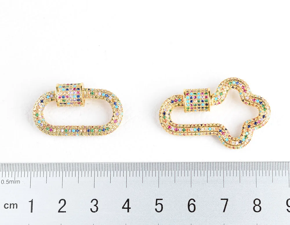 2PCS, Rainbow Crystal Zirconia Clasp Cross /Oval/Square Shaped Lock Carabiner Pave Lock Jewelry Findings