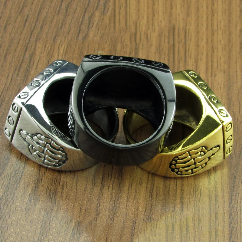 Punk stal nierdzewna 316L kolor srebrny czarny FTW środkowy palec mechaniczny śruba Motor Cycle Letter pierścień motocyklisty sport Rider Ring