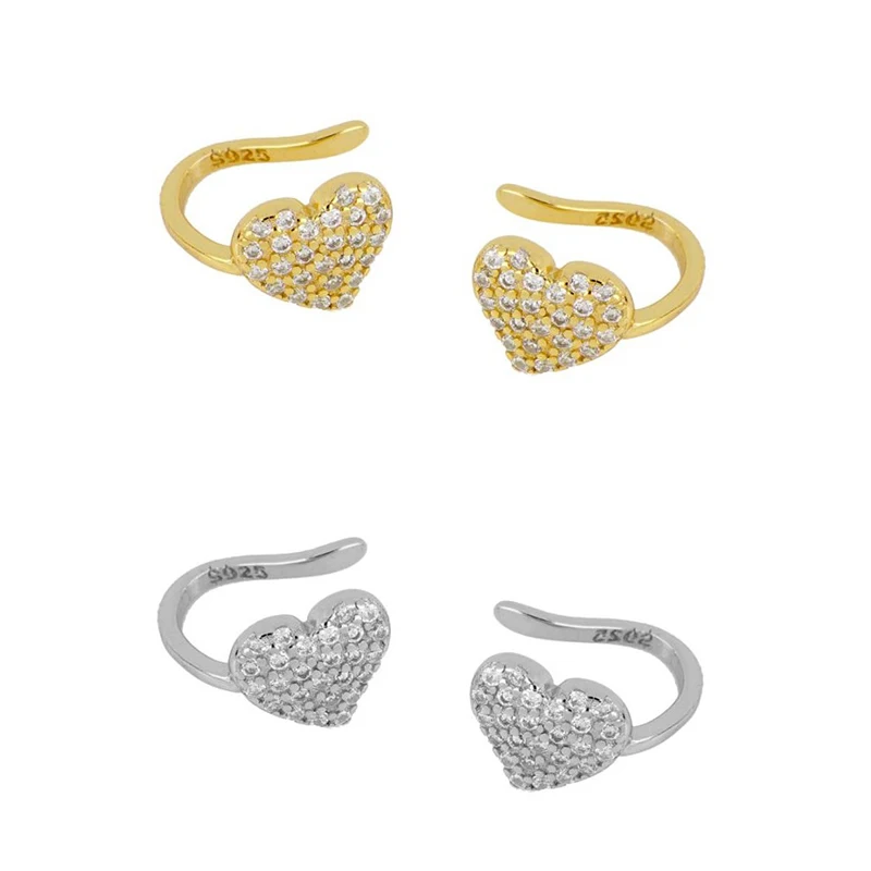 CRMYA Wedding Clip On Earrings 2022 New Trend Gold Silver Filled Full CZ Zircon Cute Heart Ear Clips Cuffs Party Gift Jewelry