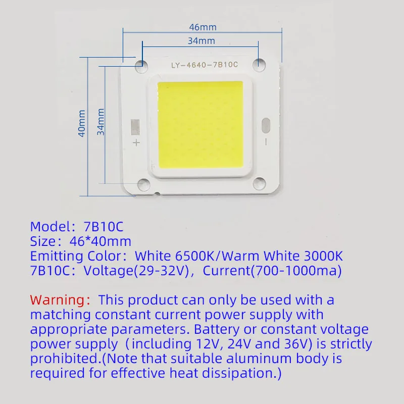 統合された正方形のledチップ,4640チップ,屋外スポットライト,高出力,20w,30w,50w,60w,70w,日曜大工,ビーズ電球,マトリックスcob