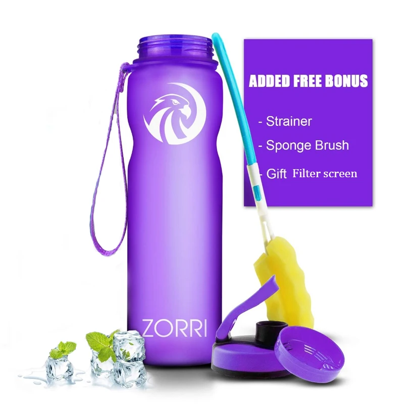 ZORRI Water Bottles Fruit Tea Sport Portable LeakProof Shaker Tritan Plastic Drinkware 600ml/800ml/1000ml BPA Free with Filter