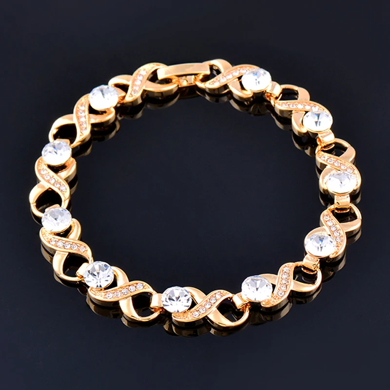 LEEKER korean fashion Round Cubic Zirconia Bracelets For Women Rose Yellow Gold Silver Color Bracelets on hand Jewelry 069 XS6