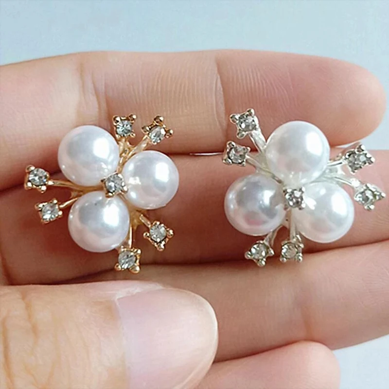 New 10pcs 20mm Flower Pearl Rhinestone Buckle Metal DIY Gift Box Greeting Card Girl Small Jewelry Costume Decoration Accessories