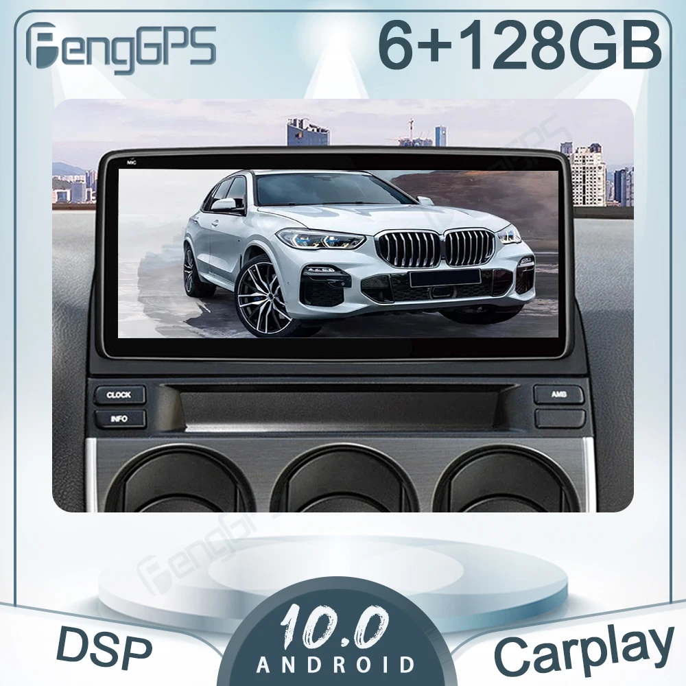 

Автомагнитола 12,3 дюймов, 6 + 128 ГГц, Android 10,0 для Mazda 6 2004-2015, автомобильный GPS-навигатор, мультимедийный плеер Carplay, Bluetooth
