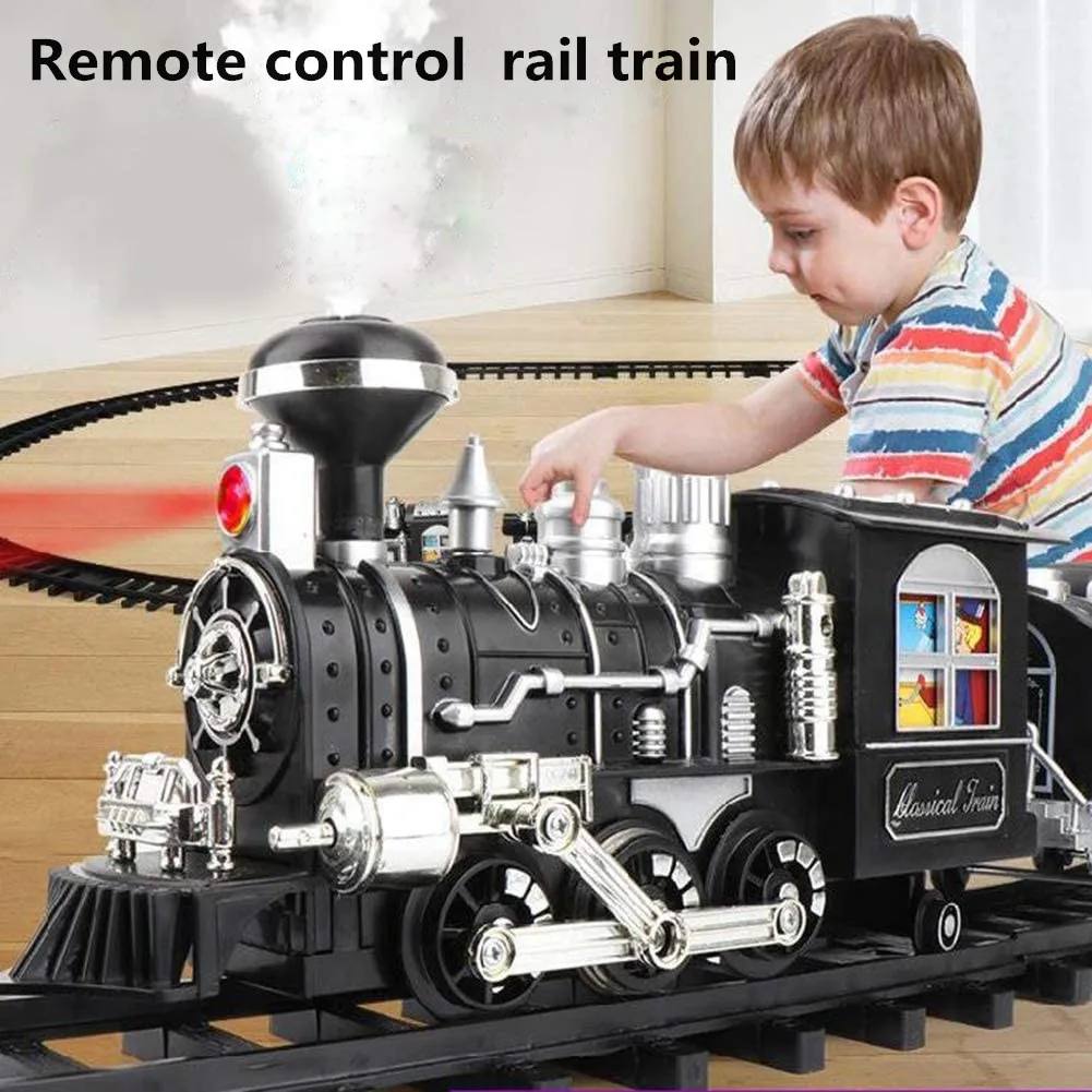 New Remote Control Rail Car Steam Train Classic Rail Car Train Model Simulation Sound 15 Assembly Tracks