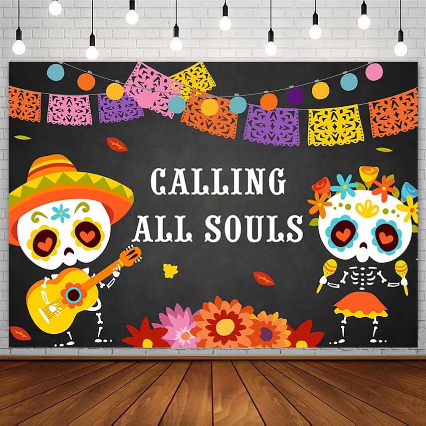 Fondali del giorno dei morti per Fiesta messicana Sugar Skull Photography Background Dia DE Los Muertos Party Flowers Decor Photozone