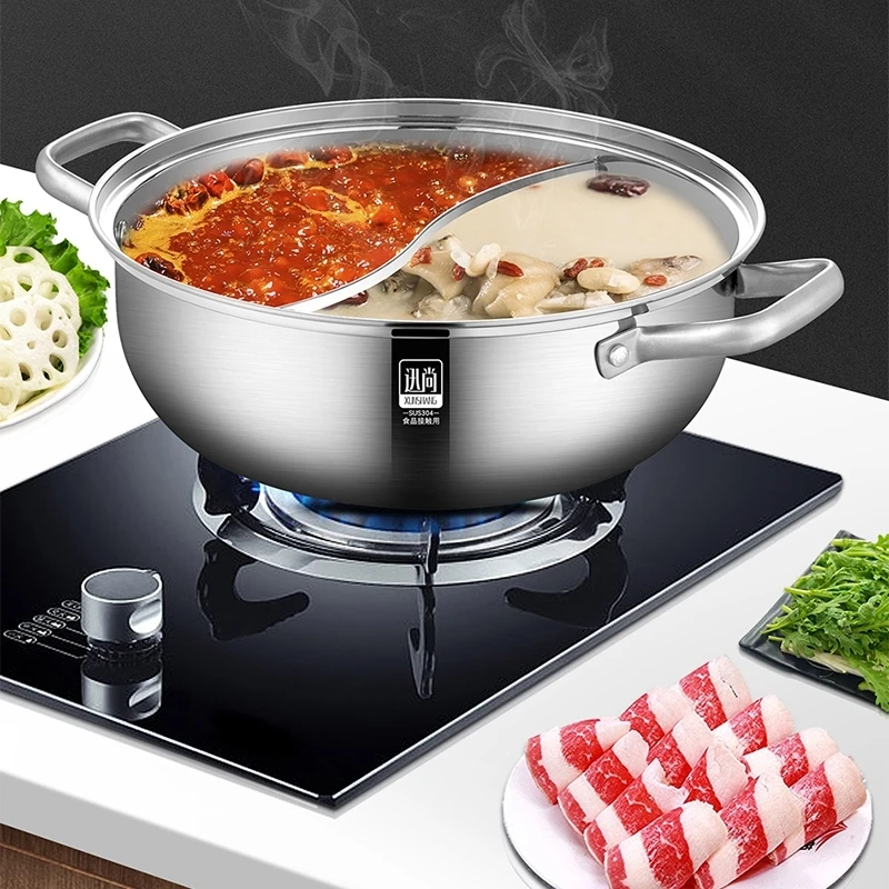 Stainless Steel Thick Bottom Hot Pot Divided Gas Induction Cooker Mandarin Duck Hotpot Home Shabu Chinese Fondue Chafing Dish