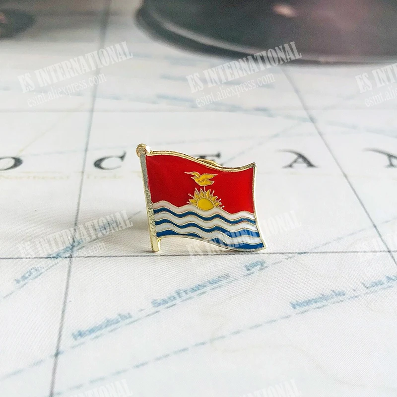 Kiribati National Flag Lapel Pins Crystal Epoxy Metal Enamel Badge Paint Brooch Souvenir Suit  Personality  Commemorative  Gifts