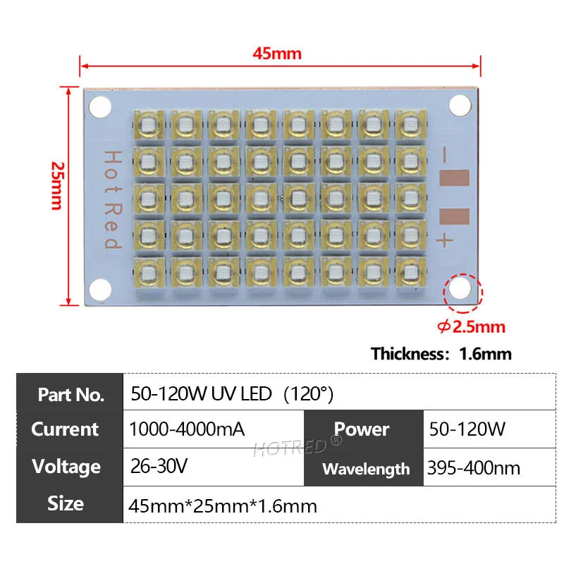 50W 60W 100W 120W High Power UV LED Diodes Ultra Violet Curing Lamp Module 365nm 385nm 395nm 405nm For 3D Label Printer Glue DIY