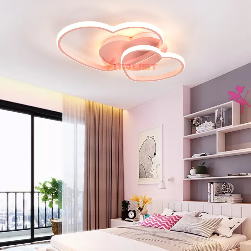 

Modern LED Ceiling Light Lamps Warm Wedding Girls Room Kids Study Lights Pink white black Remote control Bedroom Home 110V 220V