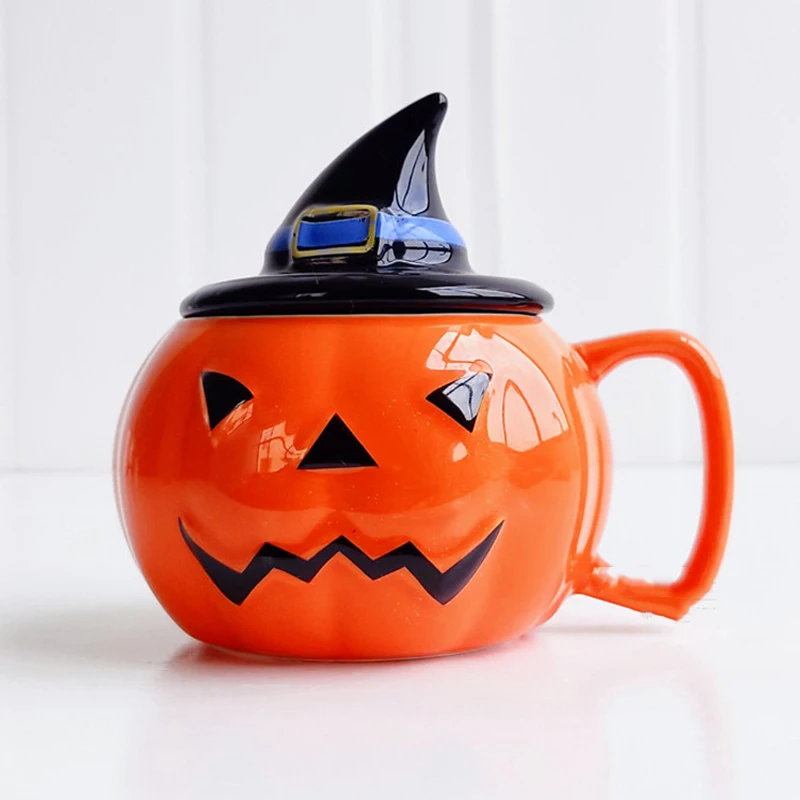 

Halloween Ceramic Mug Pumpkin Imp Shaped Coffee Cup Breakfast With Lid Cup Spoon Cartoon Cup Holiday Gift Cup