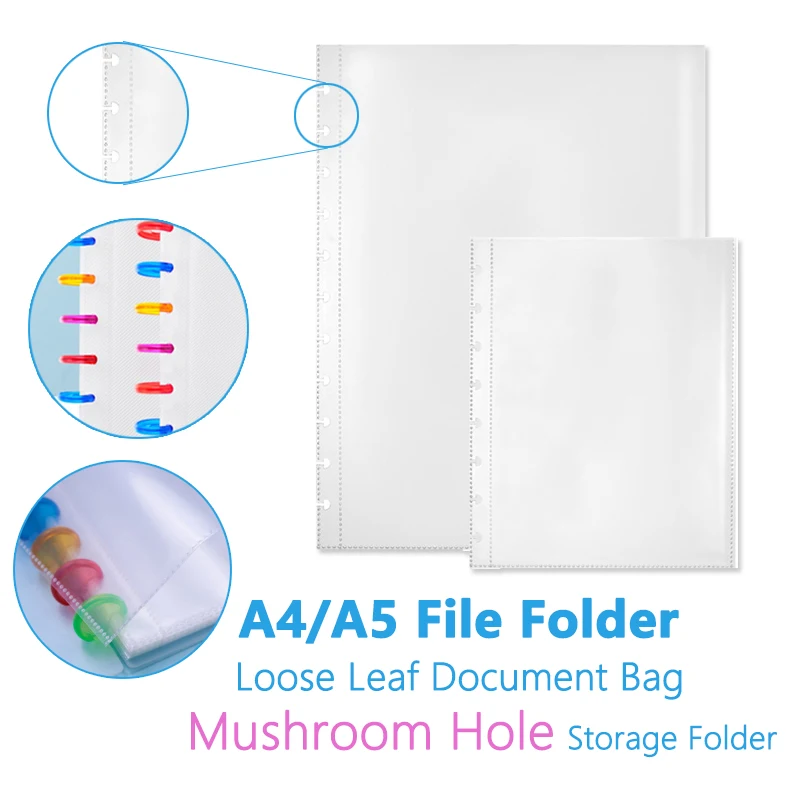 

25Pcs A4 A5 Plastic Punched Pockets Folders Filing Mushroom Hole Loose Leaf Documents Sheet Protectors Transparent Folder Bag