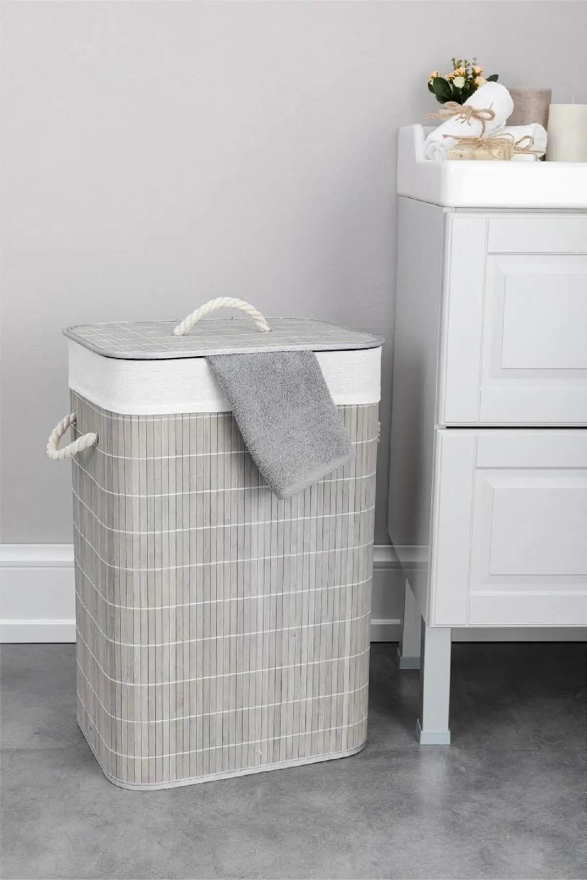 Limpia-cesta rectangular plegable de bambú, 40x30x60 Cm