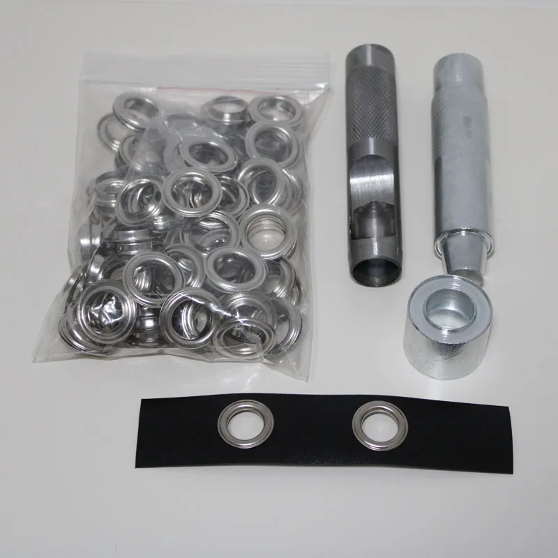 4mm-14mm 100 zestawów srebrnych oczek i dziurkaczy Zestaw metalowych guzików do majsterkowania Skórzane rzemiosło Odzież Buty Pasek Torba Grommet