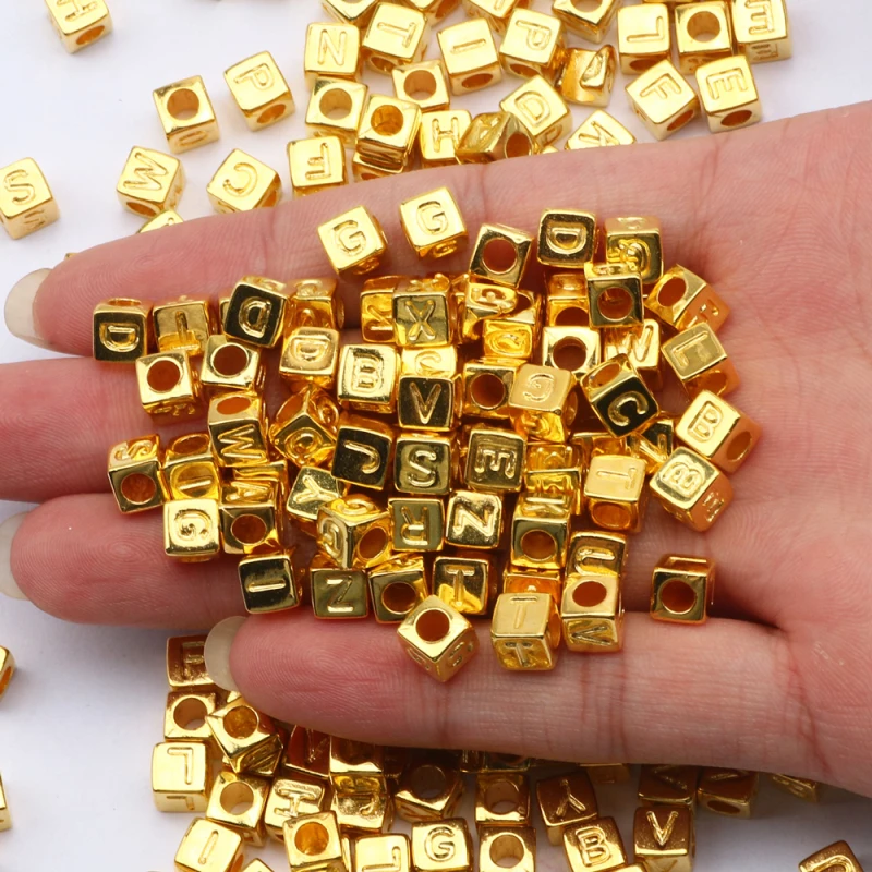 Noble Golden Square Acrylic Letter Loose Spacer Alphabet Beads For Charm Bracelet Making Necklace Jewelry Accessories