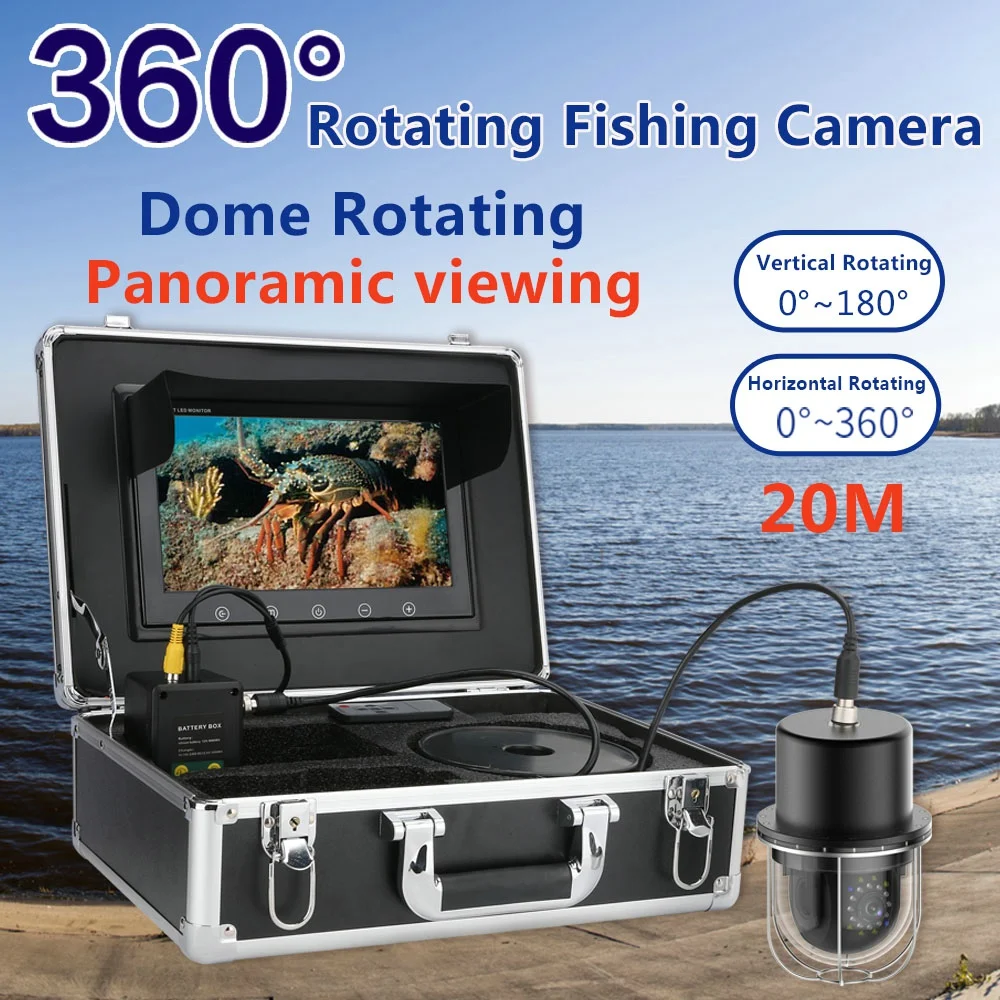 10 Inch 20m/50m/100m Underwater Fishing Video Camera Fish Finder IP68 Waterproof 20 LEDs 360 Degree Rotating Panoramic Camera