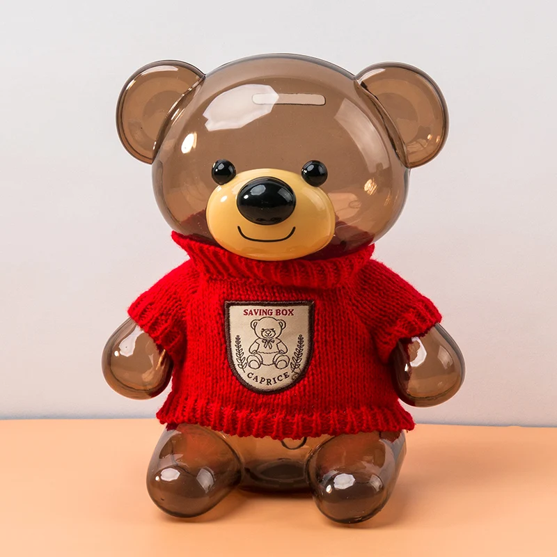

Creative Gift Children Coin Piggy Bank Money Box Cartoon Clothes Bear Plastic Transparent Savings Plastic Piggy Bank