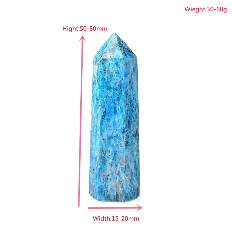 Luz Natural Cor Azul Apatita Cristal Ponto, Pedra de Cura, Obelisco Quartzo, Wand, Bonito ornamento para Decoração de Casa, Pedra Energética