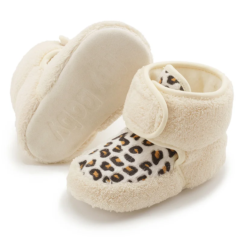 New Winter Baby Shoes Booties Leopard Classic Elements Warm Fluff Anti-slip First Walkers Infant Crib Shoes Cotton Snow Boots