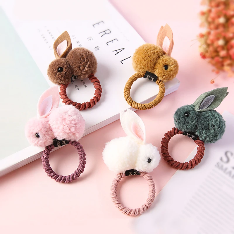 Fashion Cute Ball Rabbit Hair Ring Female tie rope Korean Elastic Rubber Hair Bands Bunny Hair Rope Children's Hair Accessories