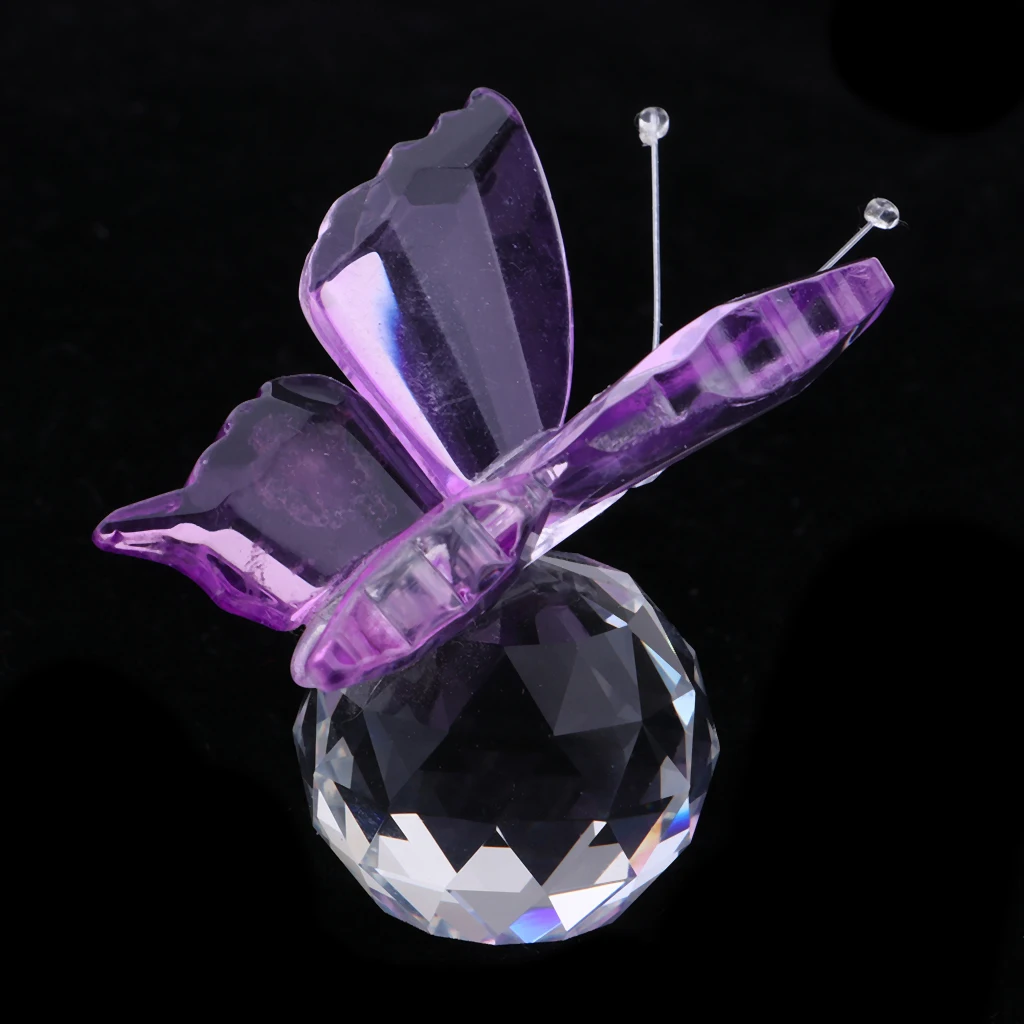 Crystal Flying Butterfly with Ball Base Figurine Cut Glass Ornament Statue Animal Figurine Collection Home Wedding Decorations