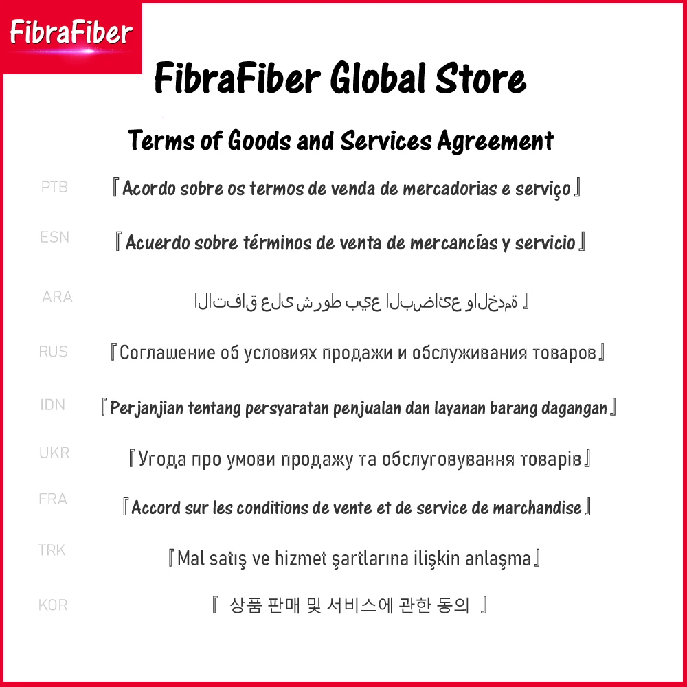 

Agreement on Terms of Goods and Services of all product of FibraFiber Global Store