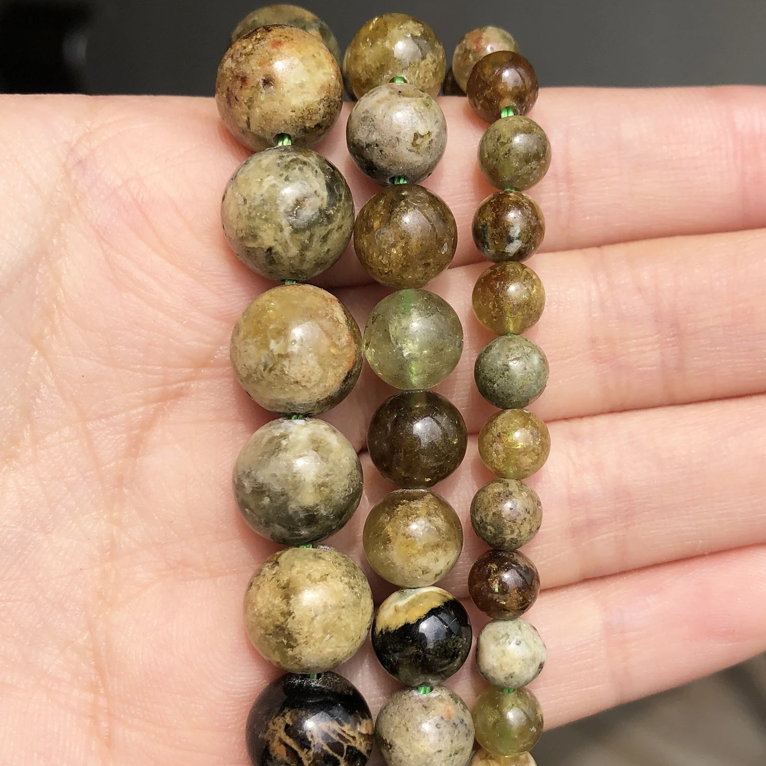 Natural Stone Beads Green Garnet Minerals Loose Round Beads 7.5\'\'Inches 6 8 10mm for Jewelry Making DIY Bracelet Accessories