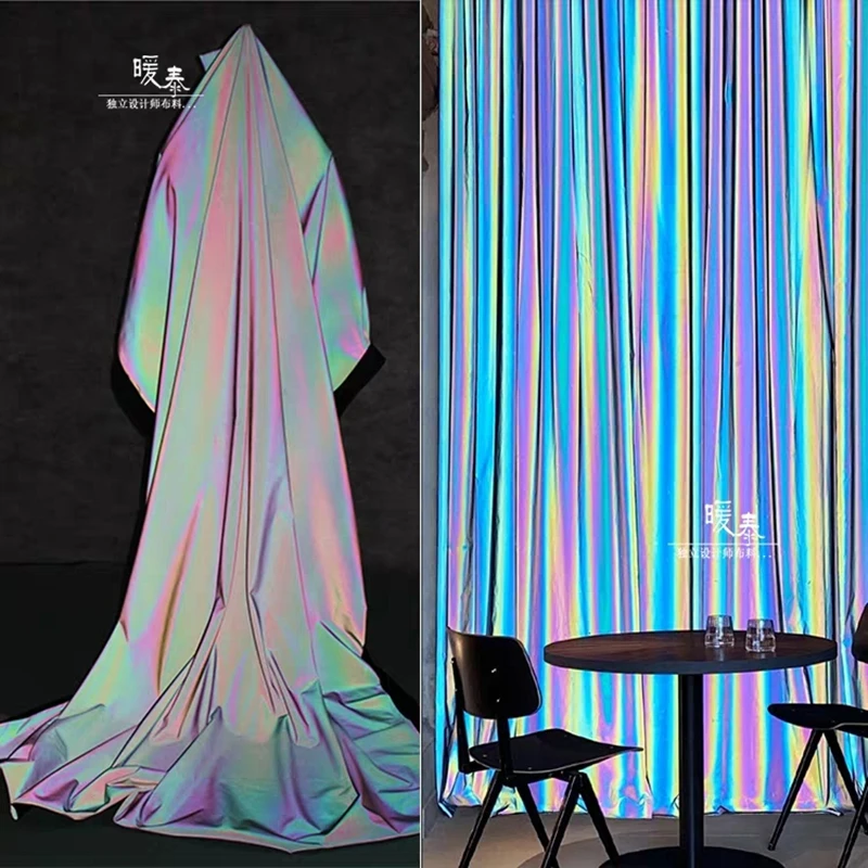 Rainbow Light Reflective Stretch Fabric Gradient Luminous DIY Pathes Background Decor Hats Jacket Coat Clothes Designer Fabric