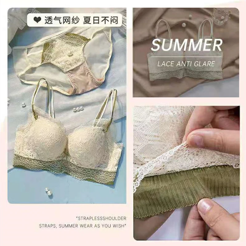 Bra Katun Wanita Baru Celana Dalam Set Seksi Berenda Pakaian Dalam Mode Push Up Nyaman Bra Tanpa Bingkai Anak Perempuan Jepang Lingerie Seksi