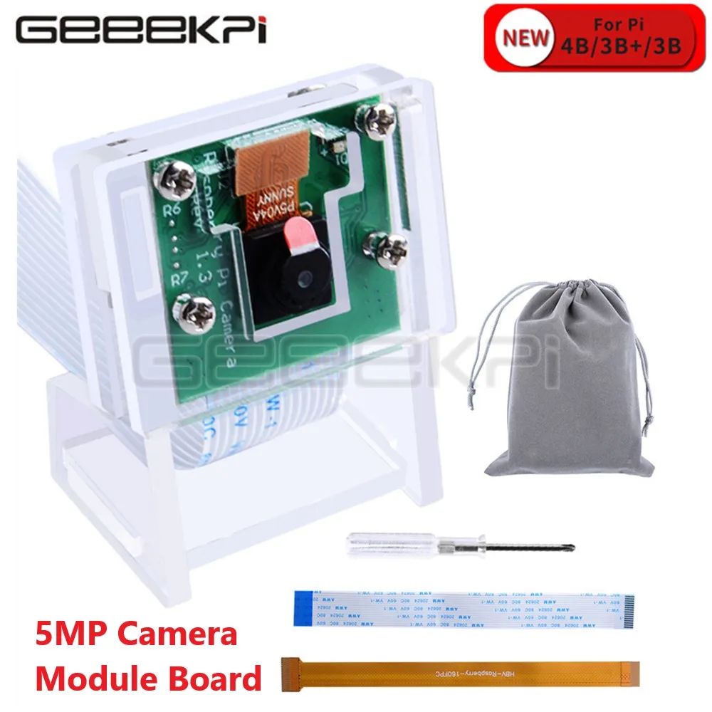 

Плата модуля камеры GeeekPi Raspberry Pi 5 Мп с акриловым кронштейном-держателем, видеокамера для Raspberry Pi 4, Модель B / Zero (W) / 3
