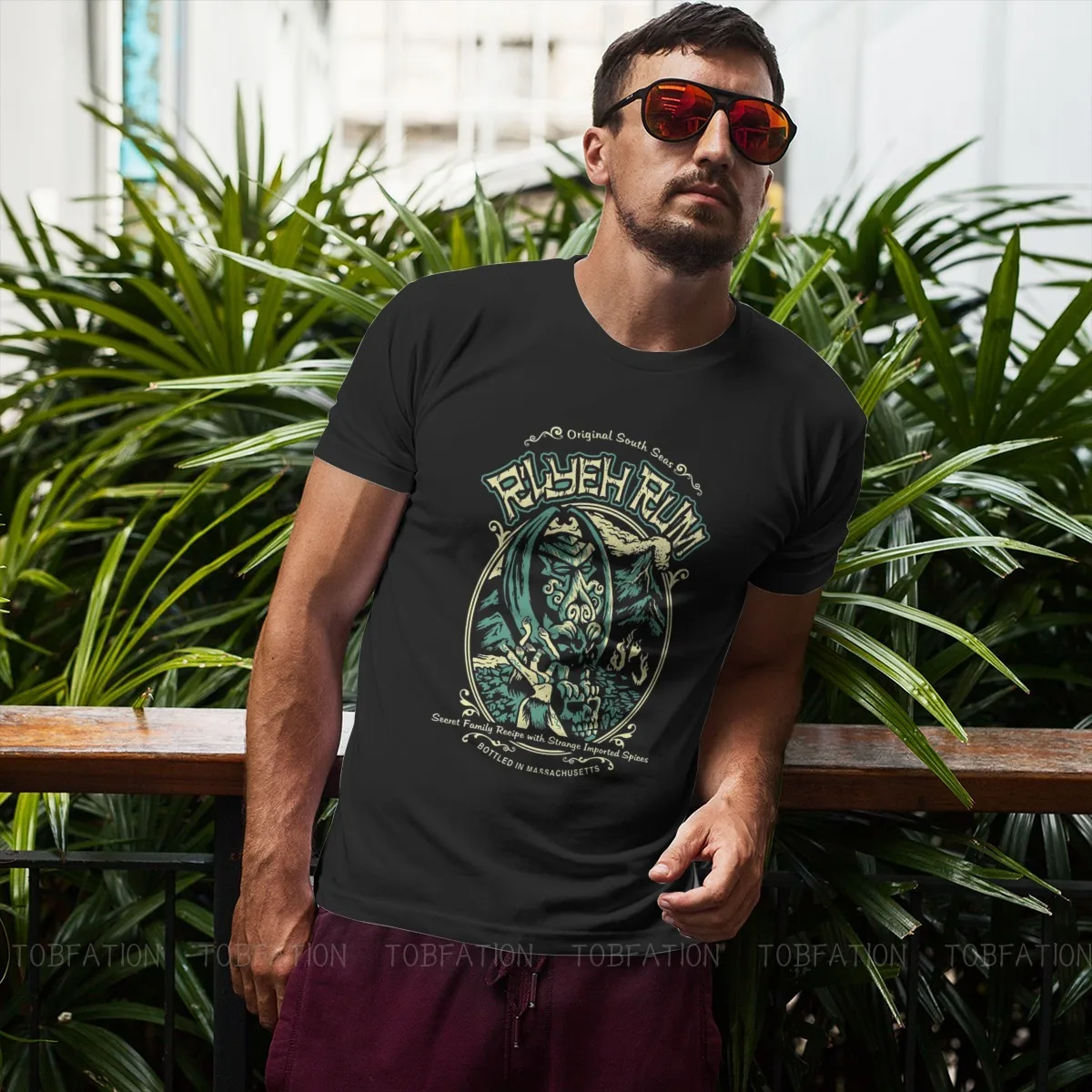 Men Streetwear Cthulhu Mythos Lovecraft Horror Great Old Ones Oversized T-Shirt Rlyeh Rum Casual Short Sleeve