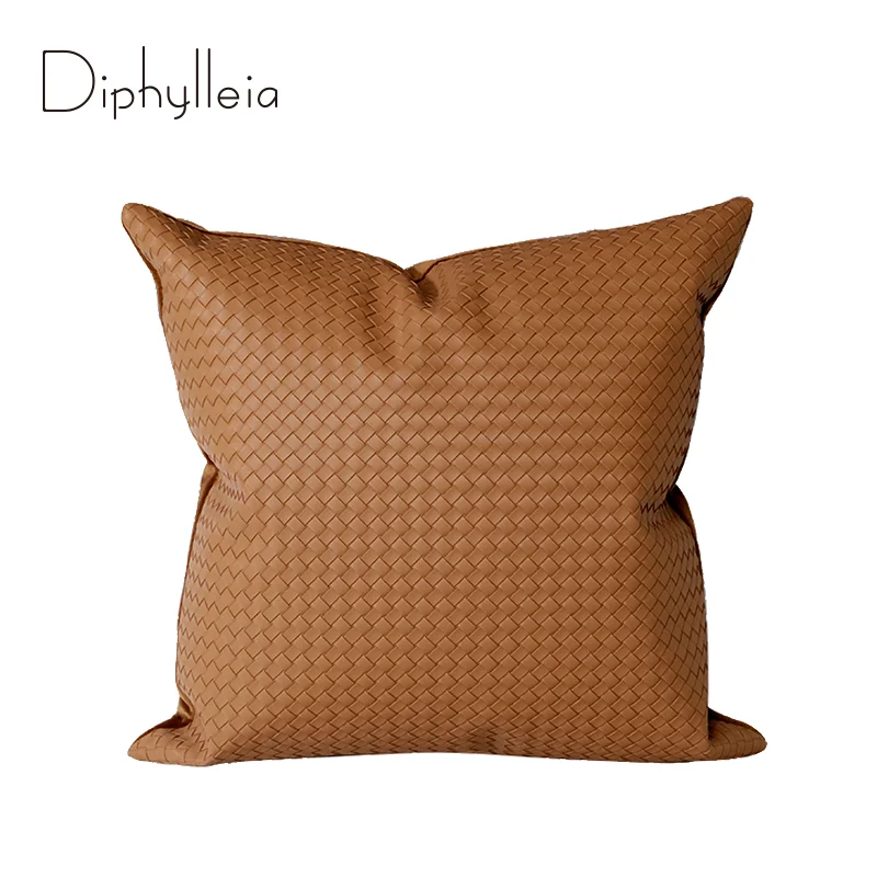 

Diphylleia Decorative Cushion Cover 2025 Fashion Trendy Orange Woven Leather Throw Pillow Case Luxury Coussin Patio Home Office