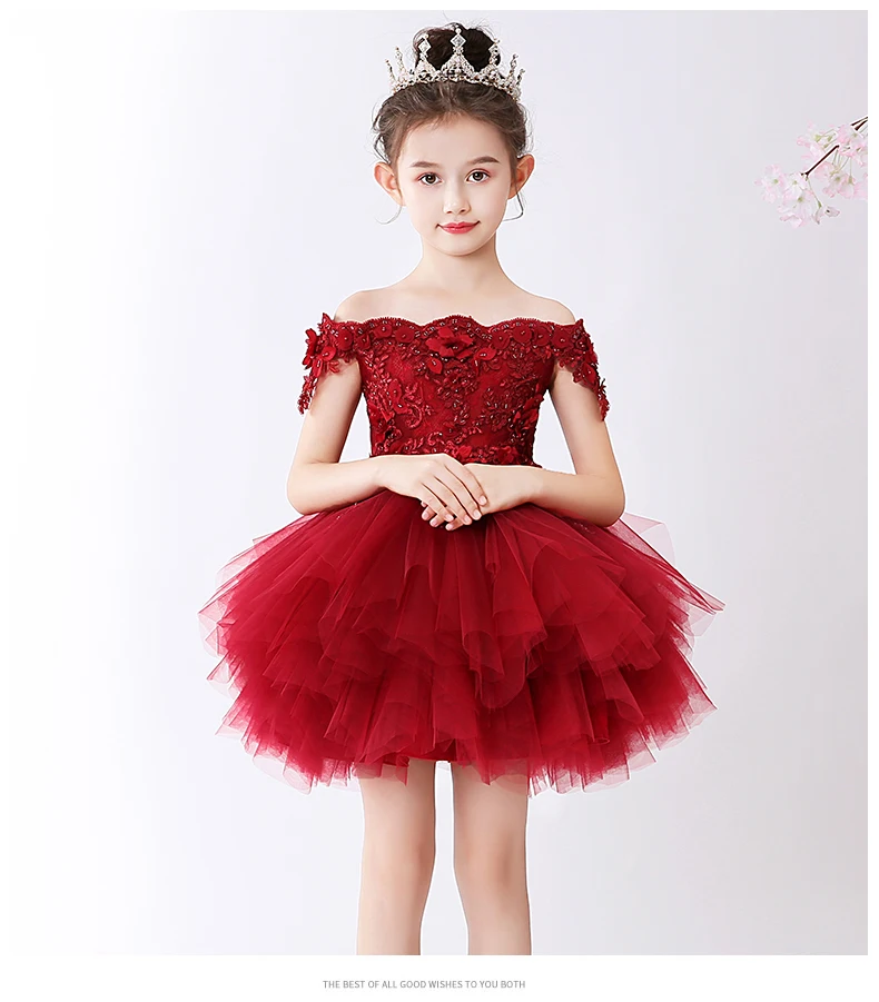 Long Trailing Flower Christmas Girl Dress Wedding Princess Tutu Party Events Dresses For Teenage Girl Dress Ceremonies Clothes