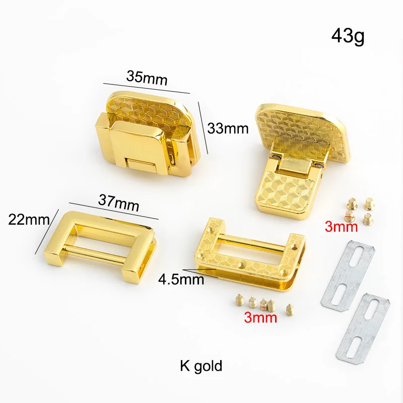 Nolvo World 2-10sets 33*35mm Lady bag lock K gold bag accessories Press lock