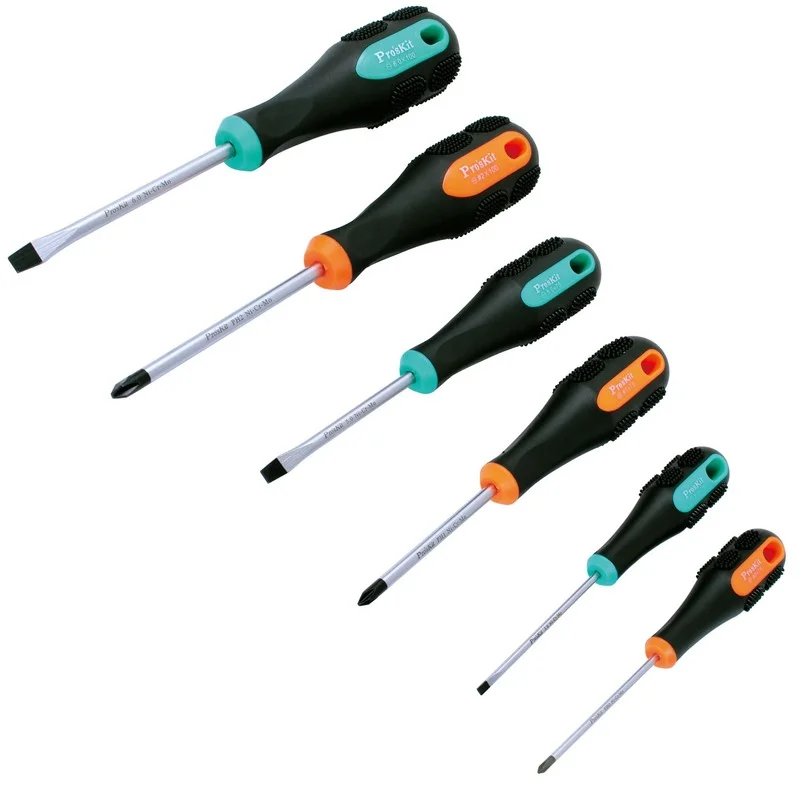 6Pcs Pro'sKit SD-2301 Slotted cross recessed professional soft screwdriver set ABS handle magnetic hardness and durable