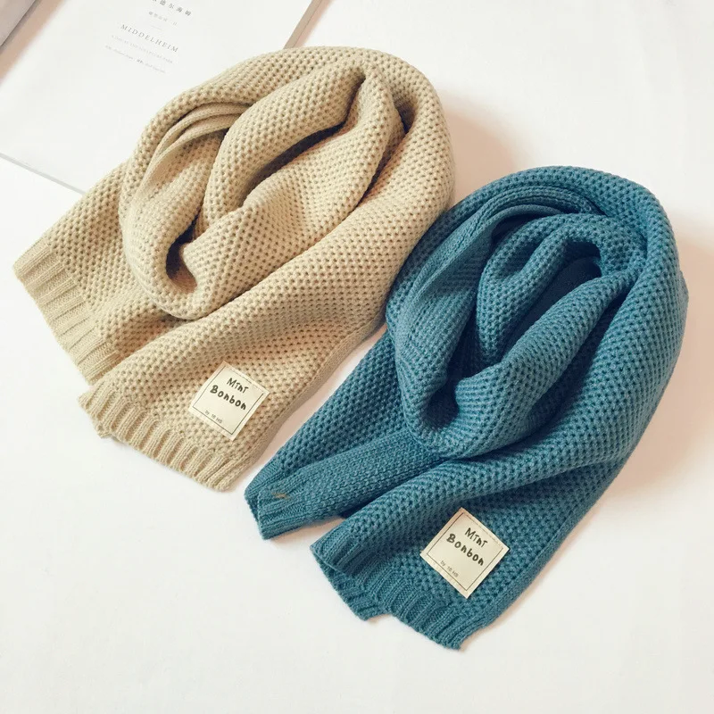 

Japanese Style Wool Children's Scarf Korean Autumn Winter Fashion Kids Knitted Scarf Candy Color Baby Boy Girl Warm Bibs