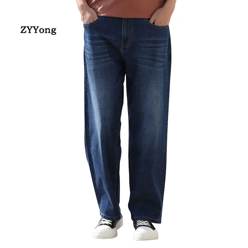 

Summer Thin Section Men's Jeans Straight Large Size Loose Denim Trousers Blue Hip hop Leisure Streetwear Wide Leg Pants