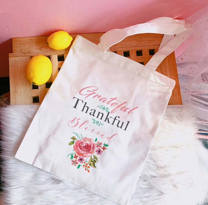 Grateful Thankful Blessed Tote Bag Christian Quote Shoulder Bags Large Capacity Ulzzang Harajuku Vintage Fashion Handbag