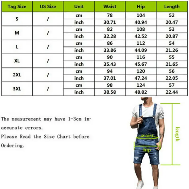 Men's Overalls Baggy Jeans Shorts Jumpsuits Men Shorts Summer Clothing Street Distressed Denim Bib Overalls Man Pants