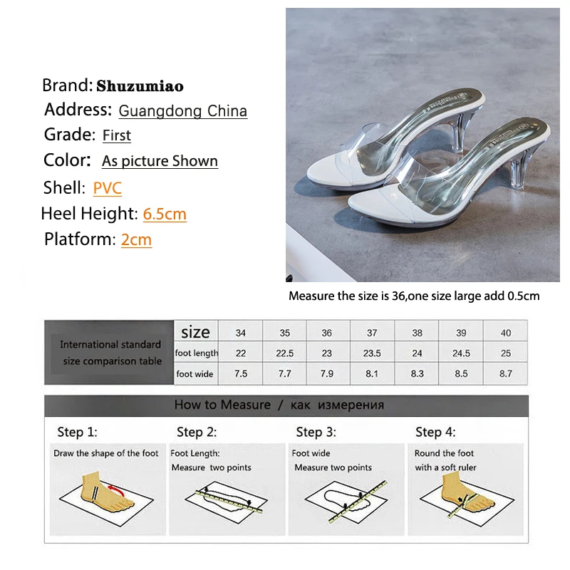 2022 PVC Women Slippers Fashion Sexy High Heeled 6.5CM Women Sandals Clear Heels Open Toe Mules Transparent Female Party Shoes