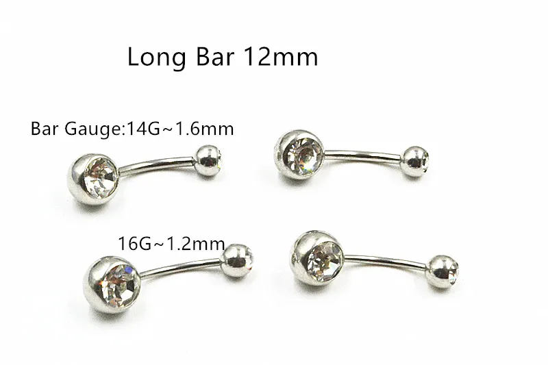 

Free shippment 50PCS Body Jewelry-Double Crystal gems Navel Belly Button Surgical Steel Navel Piercing Long Bar Banana Barbell