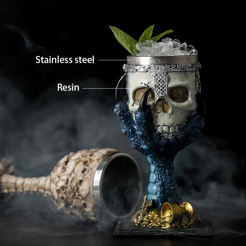 Horrible Resin Stainless Steel Skull Goblet Retro Claw Wine Glass Gothic Cocktail Glasses Wolf Whiskey Cup Party Bar Drinkware