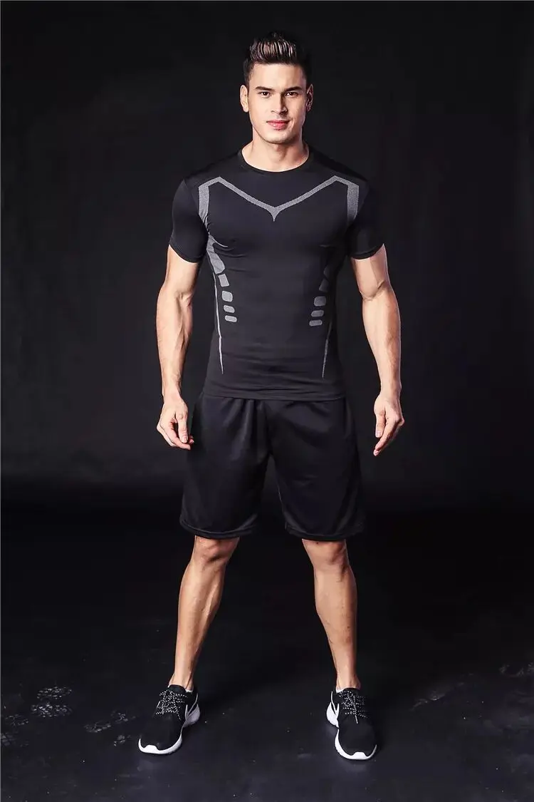 Mens Fitness Compression Running Sport T Shirt Fitness Jogging Suit Quick Drying Suit Gym MMA Boxing Jiu Jitsu Tight Sports Suit