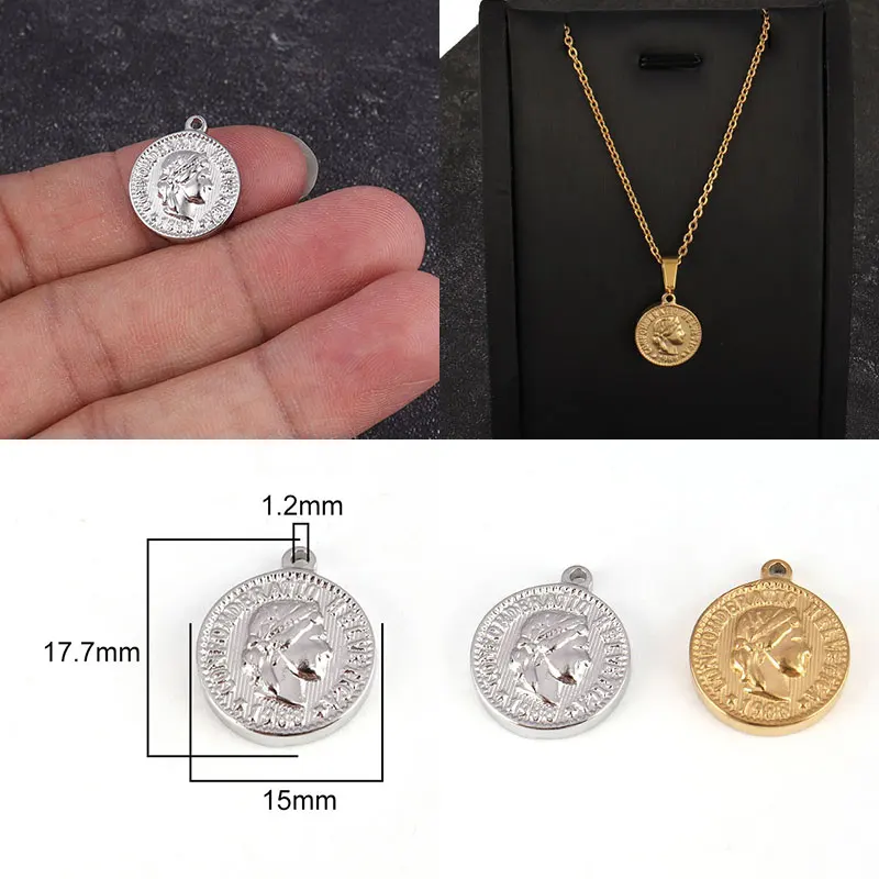 5pcs Stainless Steel Charms For Jewelry Making Supplies Round Coin Charm Pendant For DIY Necklace Bracelet Accessories