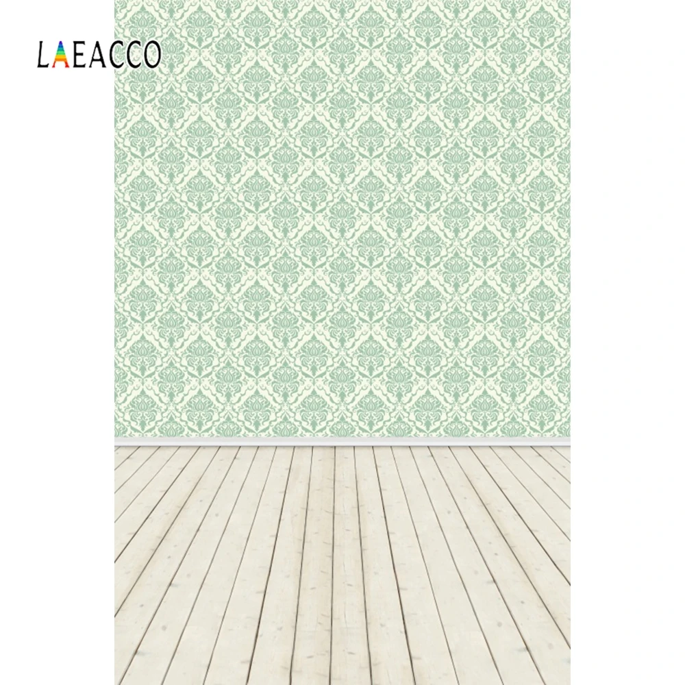 

Laeacco Damask Pattern Wall Wooden Floor Portrait Photography Backgrounds Customized Photographic Backdrops For Photo Studio